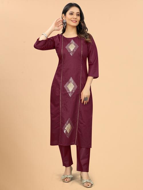 women three quarter sleeve kurta pant set - 21954210 - Very Small Image - 1