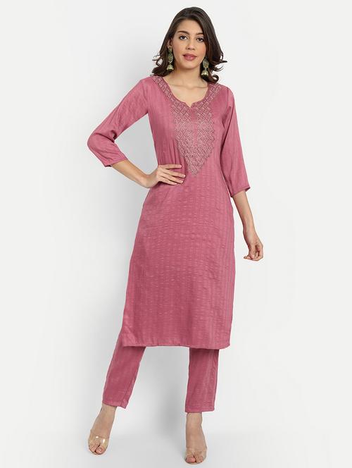 women three quarter sleeve kurta pant set - 21954216 - Very Small Image - 1