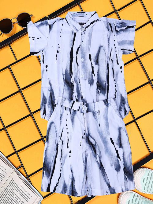 boys white printed shirt and shorts co-ord set - 21954280 - Very Small Image - 1