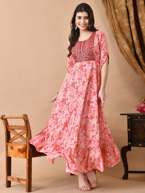 women embroidered round neck tiered ethnic dress - 21954453 - Very Small Image - 1