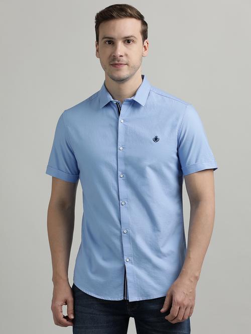 men solid short sleeve regular fit casual shirt - 21954533 - Very Small Image - 1