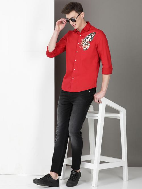 men placement print long sleeve regular fit casual shirt - 21954543 - Very Small Image - 1