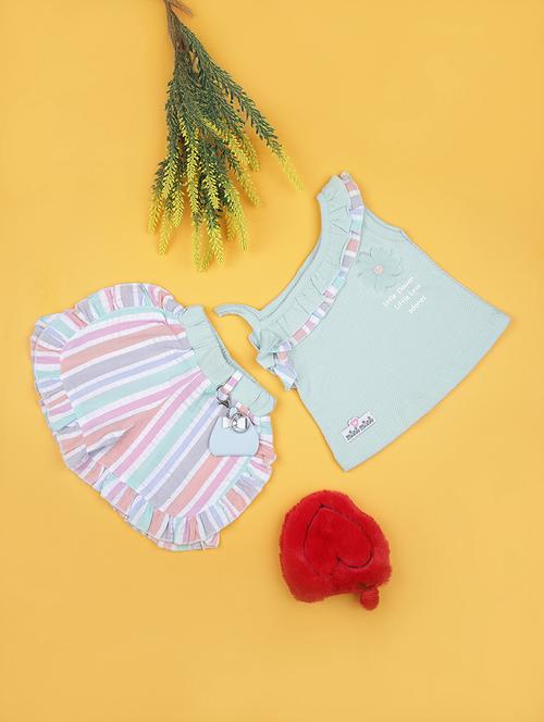 Girls Striped Top & Shorts Twin Set - 21954918 - Very Small Image - 1
