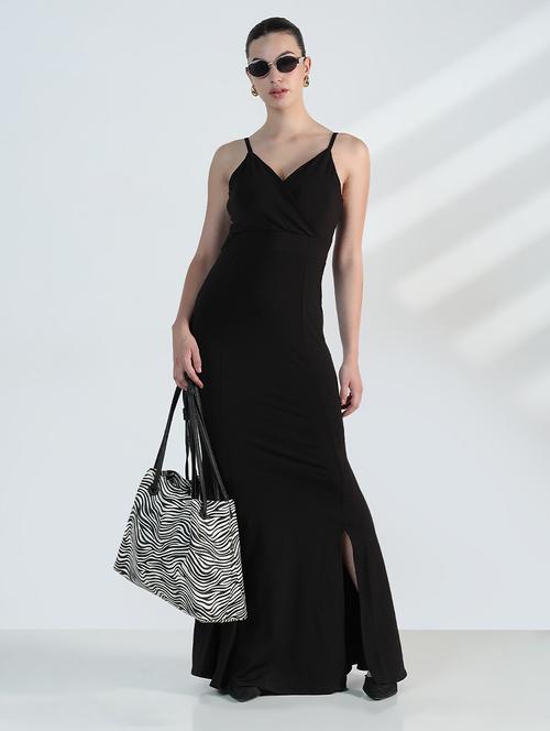 women black  solid shoulder strap maxi dress - 21955784 - Very Small Image - 1