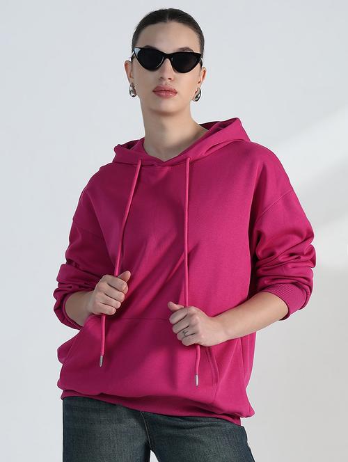women solid long sleeve loose fit hooded sweatshirt - 21955789 - Very Small Image - 1