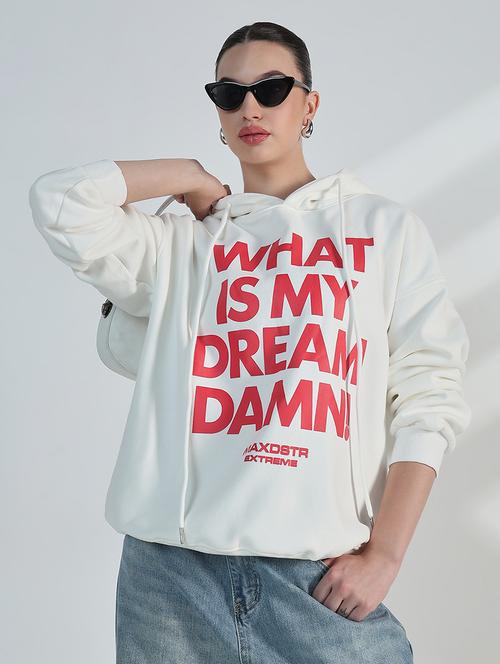 Women Typographic Print Loose Fit Hooded Sweatshirt - 21955794 - Very Small Image - 1