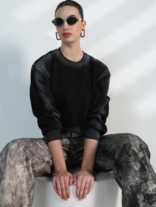 women solid long sleeve cropped sweatshirt - 21955804 - Very Small Image - 1