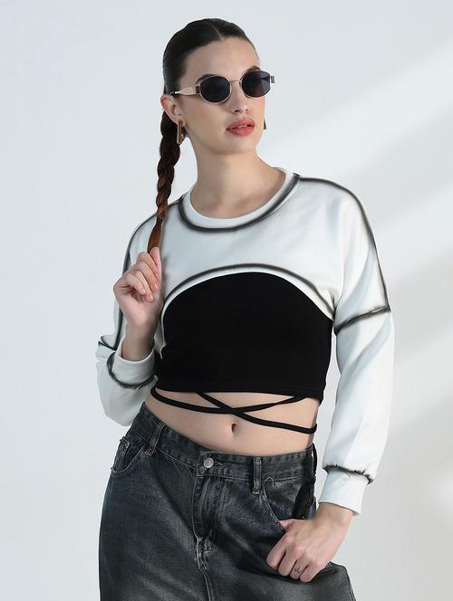 women solid long sleeve crop sweatshirt with tank top - 21955806 - Very Small Image - 1