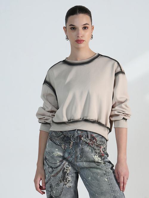 women solid long sleeve cropped sweatshirt - 21955814 - Very Small Image - 1