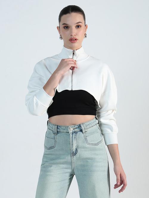 women solid long sleeve crop sweatshirt with tank top - 21955820 - Very Small Image - 1