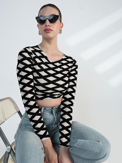 women printed long sleeve crop top - 21955833 - Very Small Image - 1