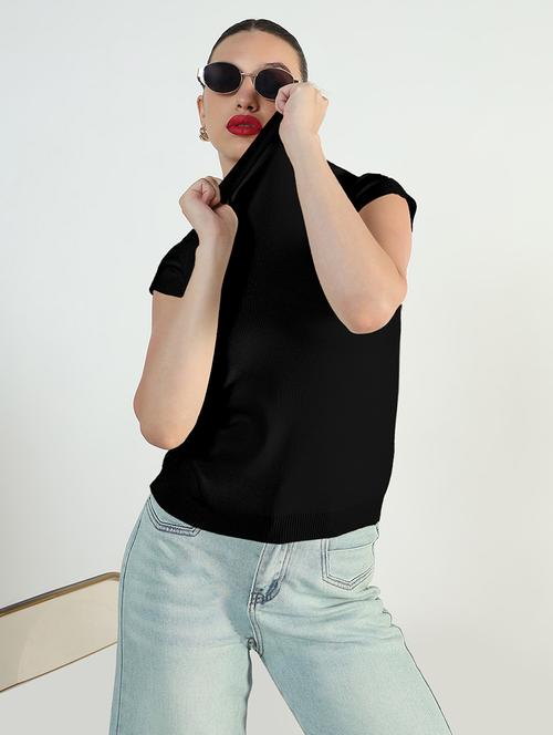women black solid mock neck top - 21955854 - Very Small Image - 1