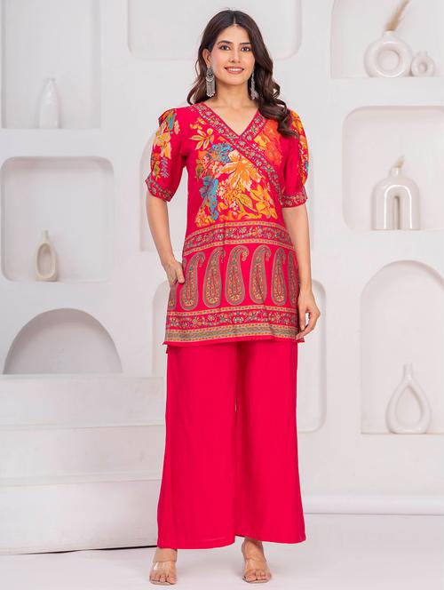 women pink printed kurta and palazzo set - 21956101 - Very Small Image - 1