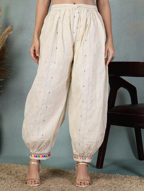 women cream self design mid rise salwar - 21956112 - Very Small Image - 1