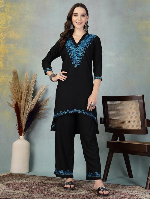 women embroidered three quarter sleeve kurta palazzo set - 21956115 - Very Small Image - 1