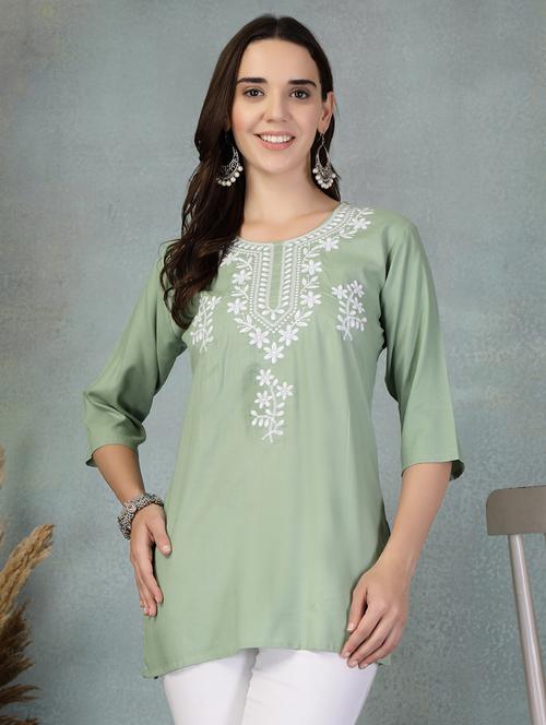 women embroidered three quarter sleeve straight kurti - 21956128 - Very Small Image - 1