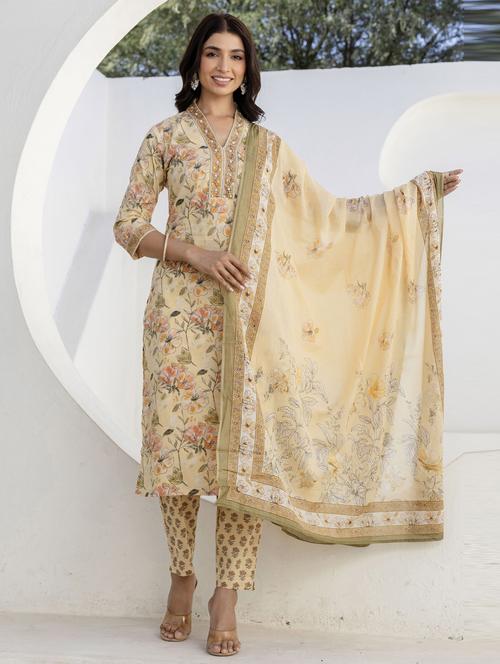 women three quarter sleeve kurta pant with dupatta set - 21956179 - Very Small Image - 1