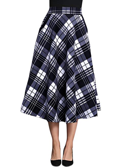 women blue checkered high rise flared skirt - 21956427 - Very Small Image - 1