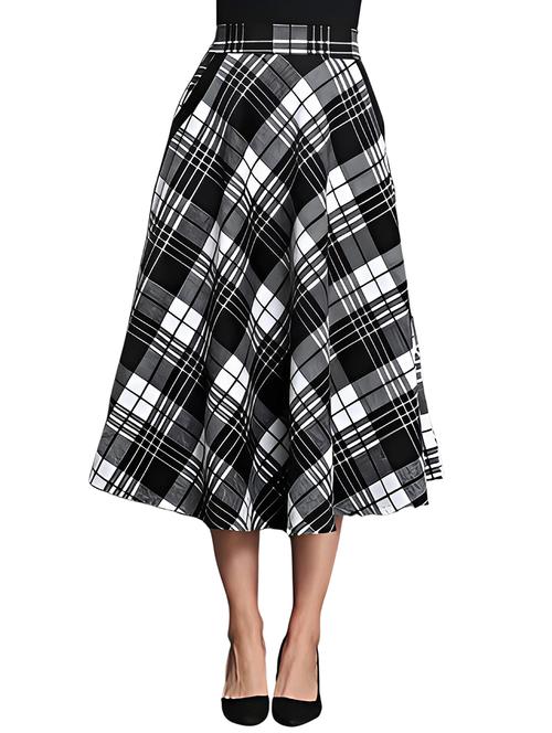 women black checkered mid rise flared skirt - 21956431 - Very Small Image - 1