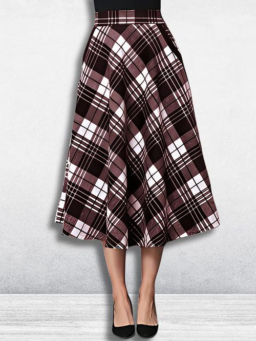 women's checked print flared midi skirt - 21956453 - Very Small Image - 1