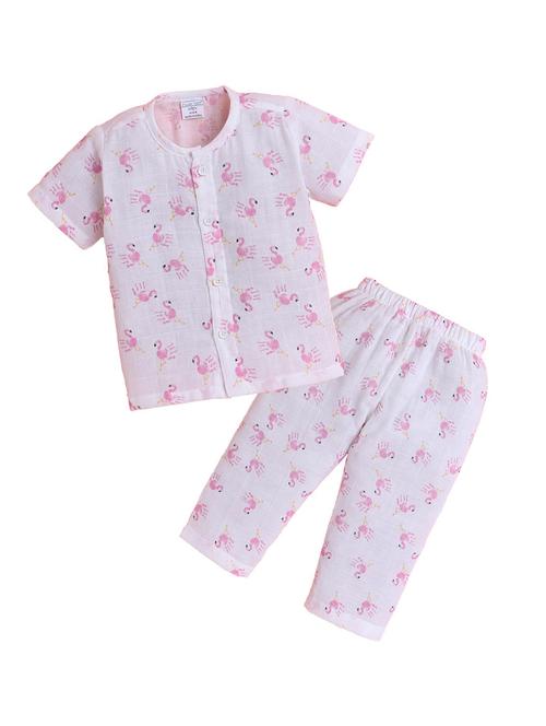 kids white printed short sleeve night suit - 21956467 - Very Small Image - 1