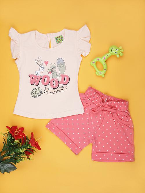 girls printed t-shirt & shorts twin sets  - 21956528 - Very Small Image - 1