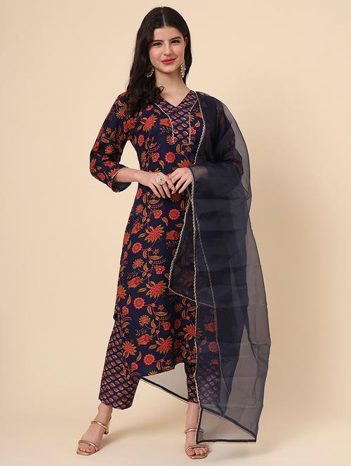 women three quarter sleeve kurta pant with dupatta set - 21956789 - Very Small Image - 1