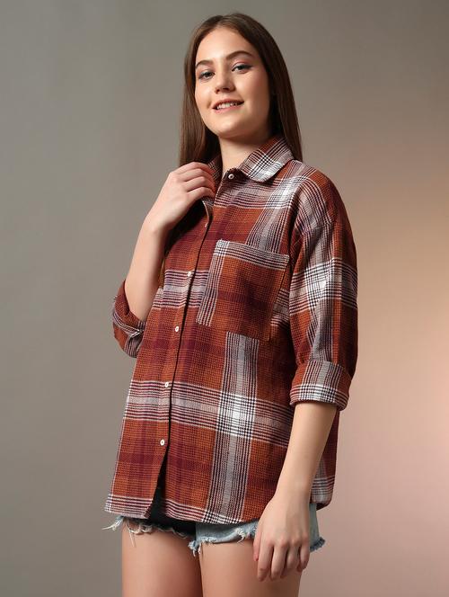 women checkered collared long sleeve oversized shirt - 21956942 - Very Small Image - 1