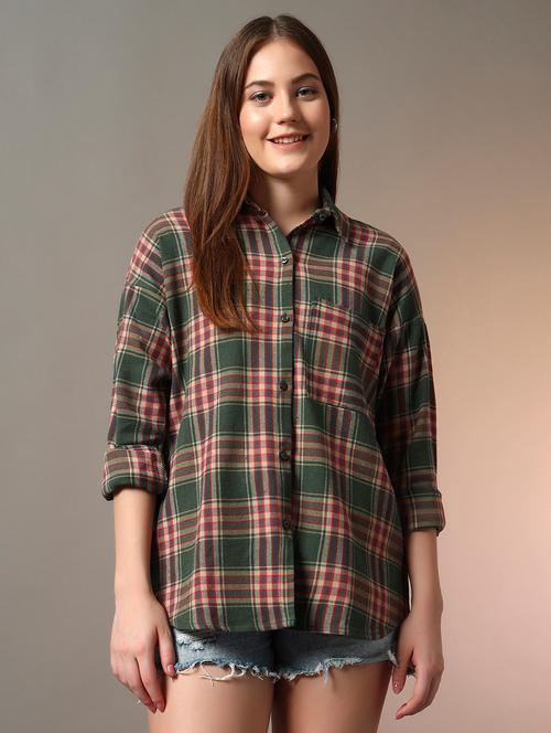 women checkered collared long sleeve oversized shirt - 21956944 - Very Small Image - 1