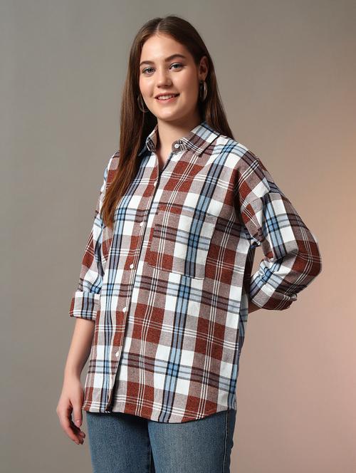 women checkered collared long sleeve oversized shirt - 21956946 - Very Small Image - 1