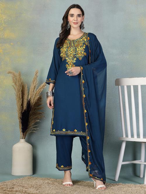 women three quarter sleeve kurta pant with dupatta set - 21956981 - Very Small Image - 1