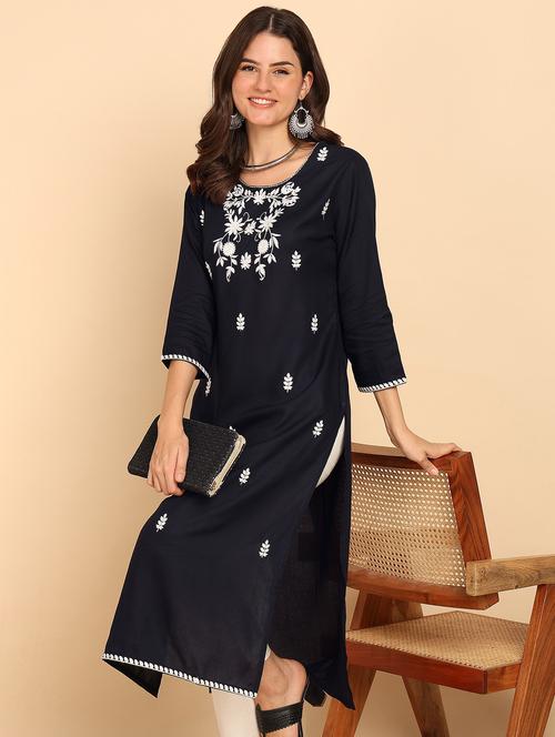 women embroidered three quarter sleeve straight kurta - 21957891 - Very Small Image - 1