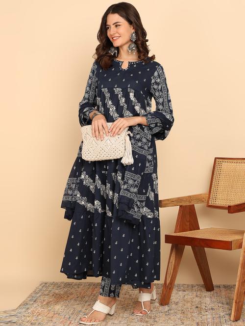women long sleeve anarkali kurta pant with dupatta set - 21957930 - Very Small Image - 1