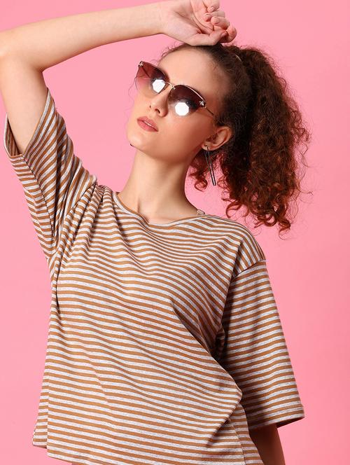 Women Striped Short Sleeve Loose Fit T-shirt - 21958447 - Very Small Image - 1