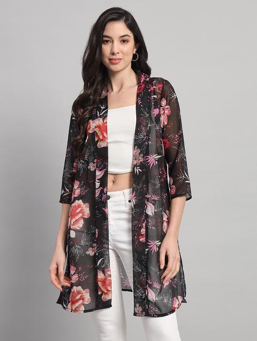 women black floral print long shrug - 21959238 - Very Small Image - 1