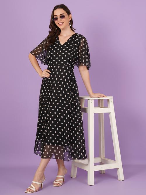 women polka doted batwing sleeve fit & flare dress - 21959244 - Very Small Image - 1
