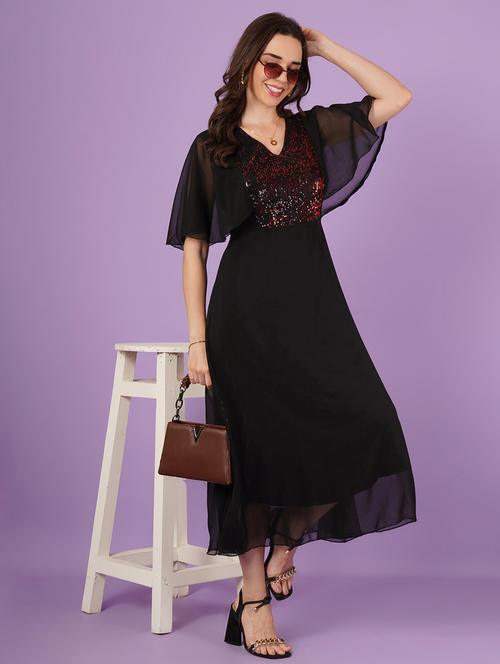 women embellished batwing sleeves fit & flare dress - 21959247 - Very Small Image - 1