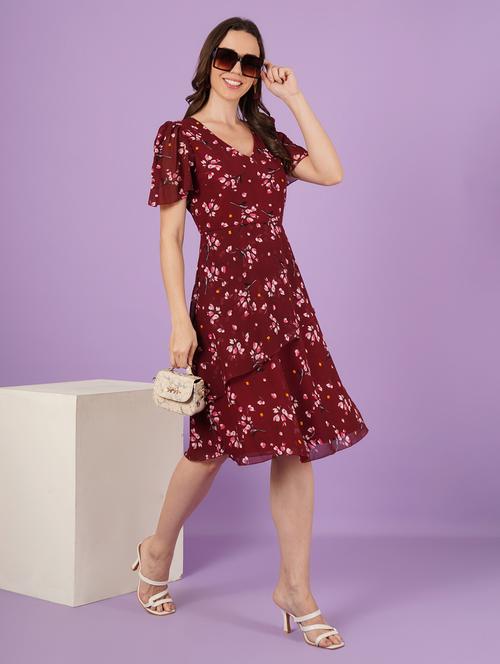 women floral print puff sleeve a-line dress - 21959250 - Very Small Image - 1