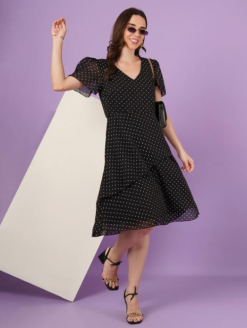 women polka doted puff sleeve a-line dress - 21959252 - Very Small Image - 1