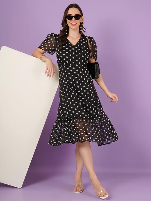 women polka doted puff sleeve tiered dress - 21959254 - Very Small Image - 1