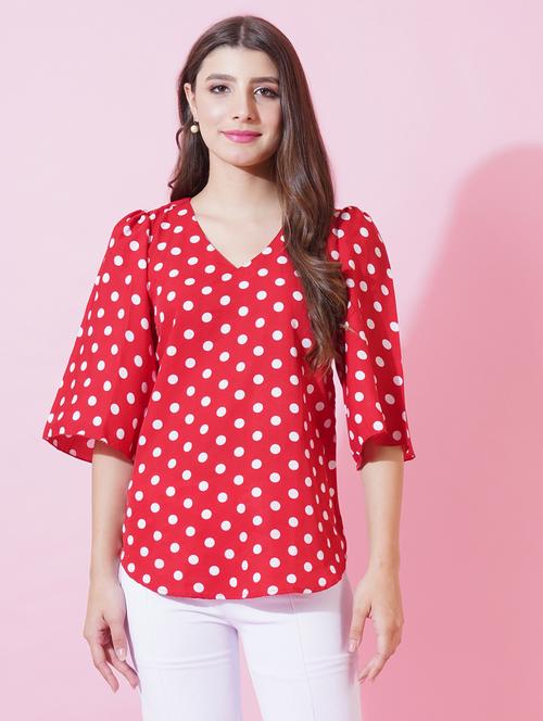 women polka doted puff sleeve regular top - 21959259 - Very Small Image - 1
