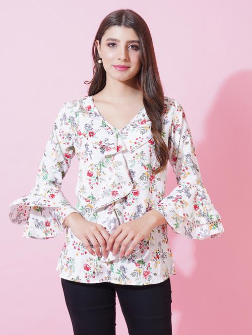 women floral print bell sleeve ruffle top - 21959266 - Very Small Image - 1