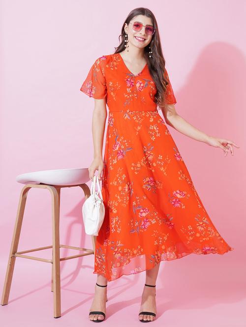women floral print puff sleeves fit & flare dress - 21959267 - Very Small Image - 1