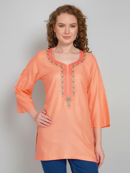 women embroidered three quarter sleeve straight kurti - 21959372 - Very Small Image - 1
