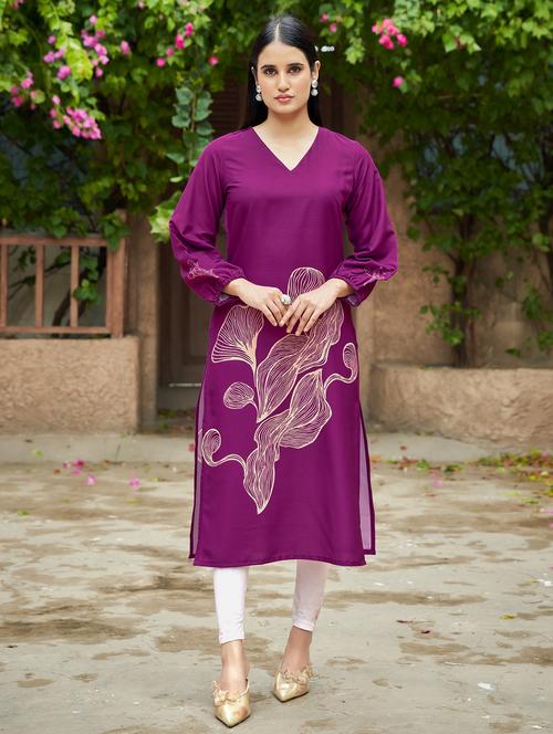women printed long sleeve straight kurta - 21959414 - Very Small Image - 1