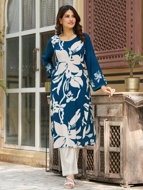 women floral printed long sleeve straight kurta - 21959422 - Very Small Image - 1