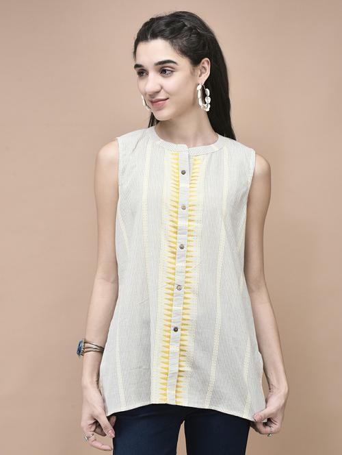 women off white striped sleeveless ethnic top - 21959483 - Very Small Image - 1