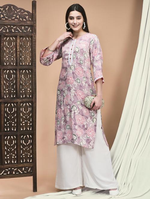 women printed three quarter sleeve straight kurta - 21959486 - Very Small Image - 1