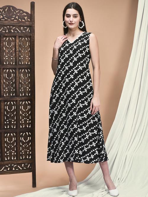 women black printed sleeveless a-line ethnic dress - 21959493 - Very Small Image - 1