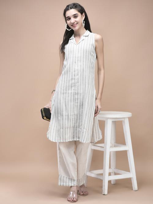 women off white sleevelless kurta palazzo set - 21959508 - Very Small Image - 1